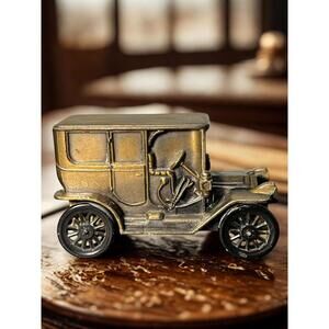 Banthrico 1970s Gold f1908 Cadillac Die-Cast Coin Bank Peoples Bank, 5x3” AS IS